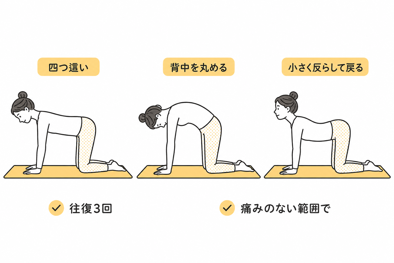 四つ這いから背中を丸め、小さく反らして元へ戻る猫の動き